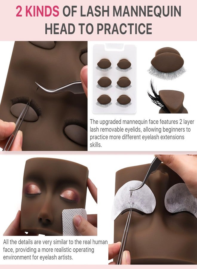 بريتي ميموري مجموعة بريتي ميموري لتطويل الرموش للمبتدئين، 343 قطعة، تتضمن كل ما يلزم: رأسين للتدريب، بخاخ للوجه، ملقط، غراء، مروحة USB للتدريب، أسود - Image 3